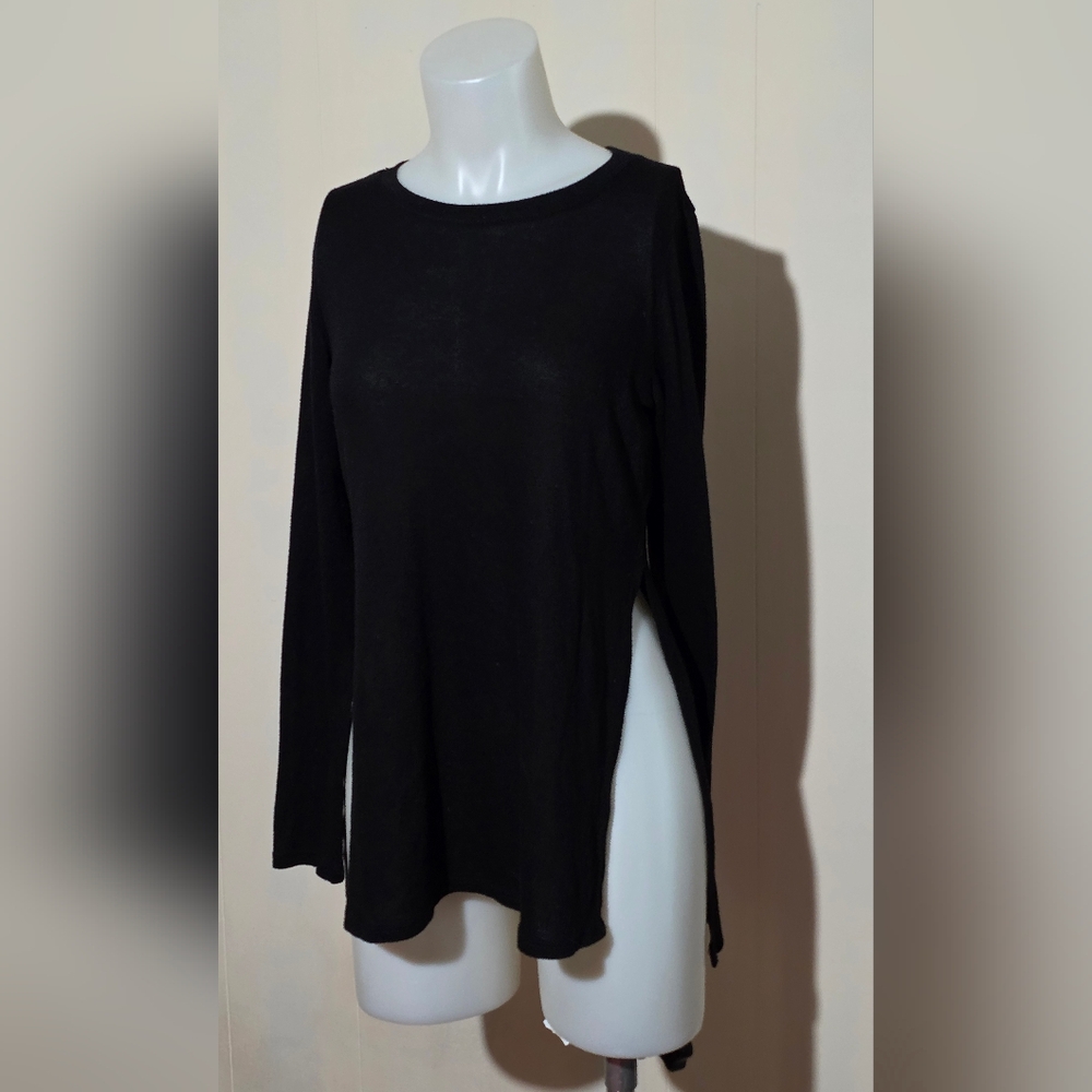 Bozzolo Elbow Patch Black Long Sleeve Tunic With Side Slits
